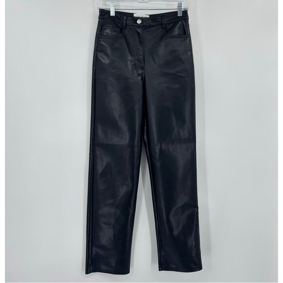 Wilfred The Melina Pant Black Faux Leather High-Rise Straight Leg Pants Womens 4 - Picture 3 of 11